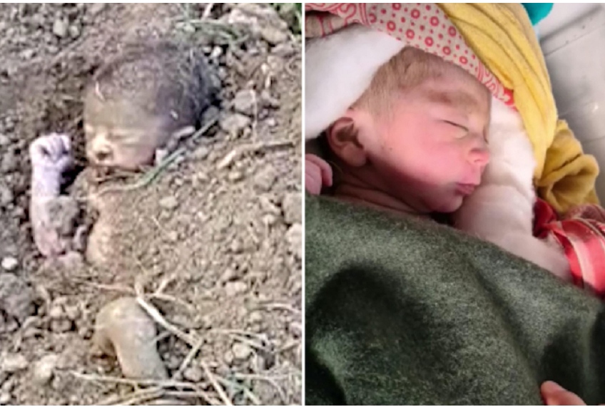 Bebja shpëton mrekullisht pasi u varros e gjallë në fushë në Indi (Foto nga vendngjarja)