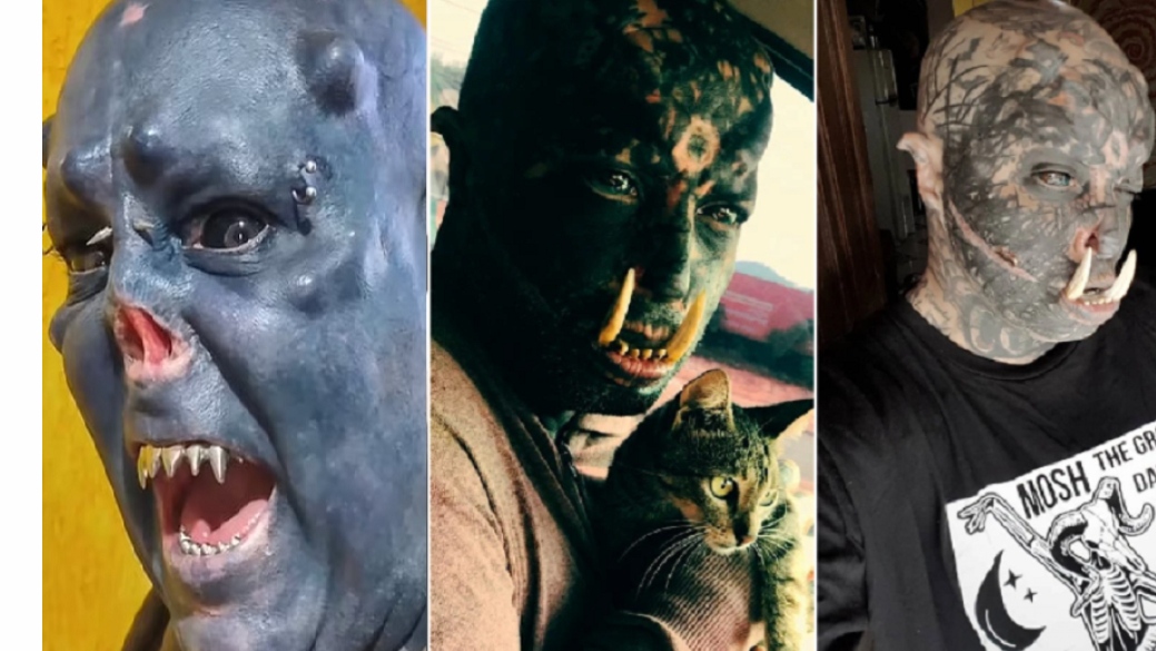 Me hundë e veshë të prera dhe me 99 % të trupit të mbuluar me tatuazhe, njihuni me “vampirin” brazilian që po tmerron rrjetin (FOTO)