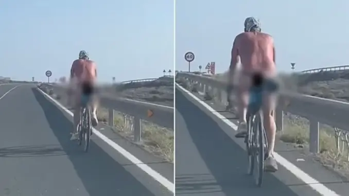 “ÇMENDET” turisti në mes të autostradës, shfaqet totalisht n*do në biçikletë (VIDEO) –Çkemi News