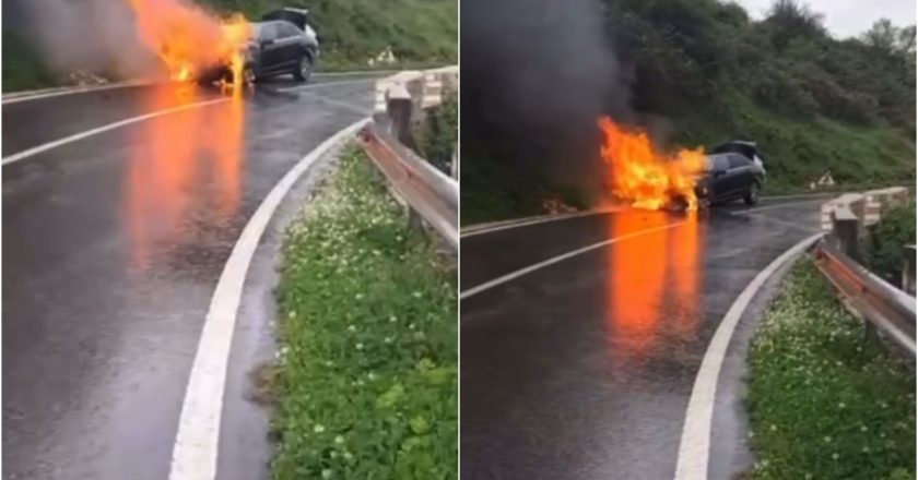 Makina në rrugën nacionale Jorgucat-Sarandë “mbulohet” nga flakët, momente paniku për drejtuesin e mjetit dhe familjen e tij-Çkemi News
