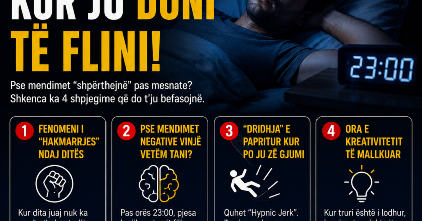 Është ora 23:00. Trupi juaj është i lodhur, sytë ju digjen, por sapo vendosni kokën në jastëk, truri juaj ndez një “projektor” mendimesh.