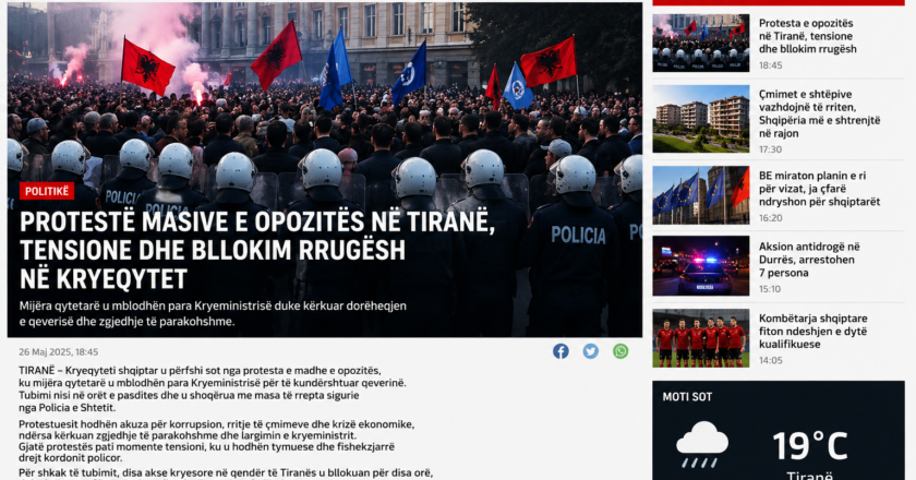 Tiranë/ Protestë masive e opozitës, tensione dhe bllokim rrugësh në kryeqytet